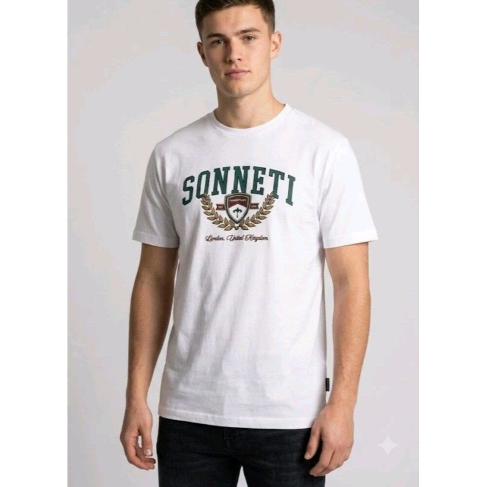 Sonneti London T Shirt Size L Varsity Club Logo Short Sleeve Cotton